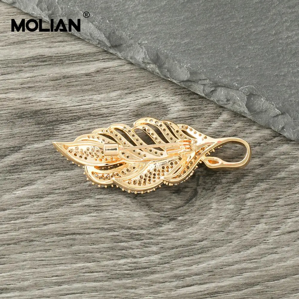 MOLIAN Leaf брошь кубические циркониевые шпильки серебро медь Винтажная золотые