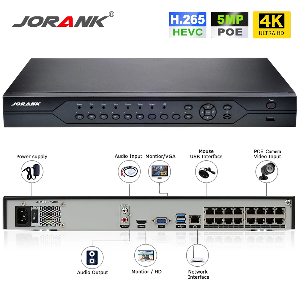 JORNAK16CH POE NVR Kit с 5 МП 4 1080P цилиндрическая и купольная IP-камера 4K вид рыбий глаз