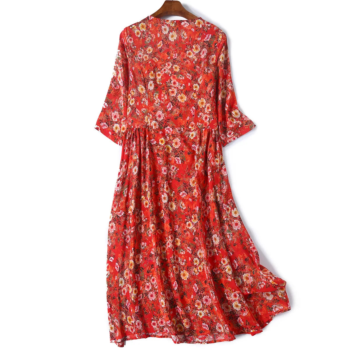 Летние Цветочный принт женский шелковое платье 2019 Новый стиль Панель Мода