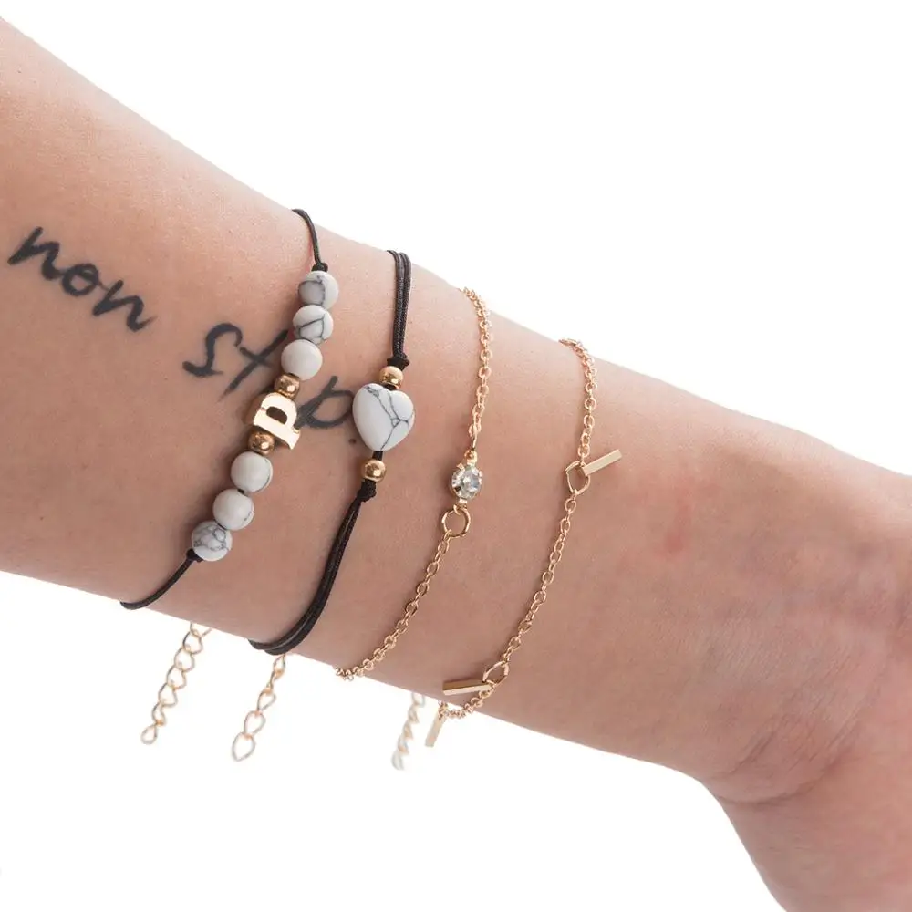 JRYFAC 2019 новый тренд бусина буква сердца веревочный браслет наборы для женщин