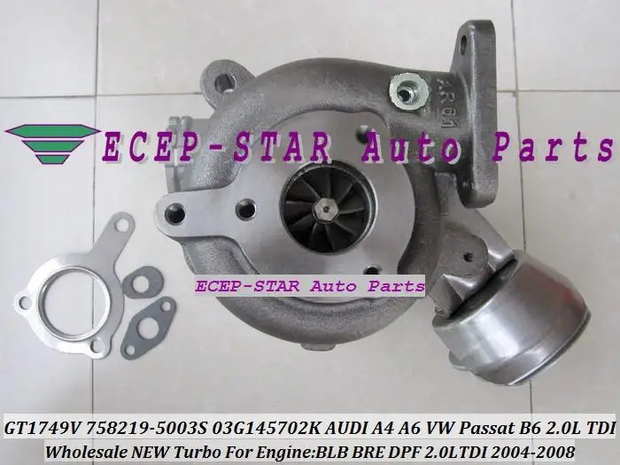 Турбо GT1749V 758219 758219-5003S 03G145702K Турбокомпрессор для AUDI A4 B7 A6 C6 Volkswagen VW Passat B6 BRE BLB DPF BRF 2.0L