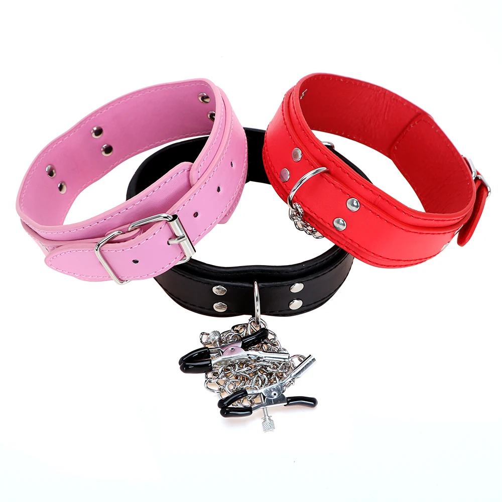OLO Neck Collar with Nipple Clamps SM Bondage Restraint Adult Games Erotic Toys Sex for Couple Slave PU Leather | Красота и здоровье