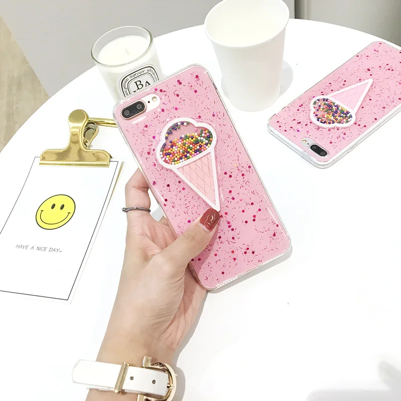 Мороженое для iPhoneXsmax розовые сердца блестки чехол телефона мягкая задняя крышка