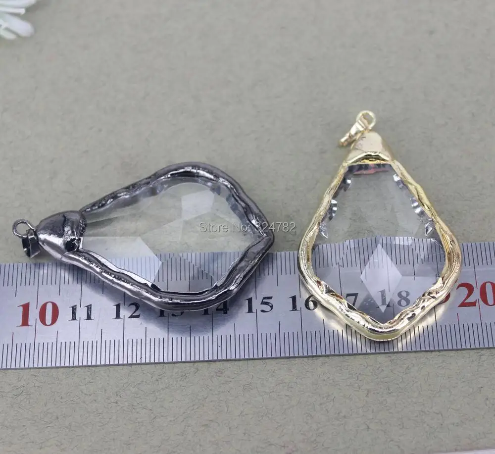 5pcs Natural Clear Quartz Gem stone Wather Drop pendant With Black Gold Metal For Jewelry Making | Украшения и аксессуары