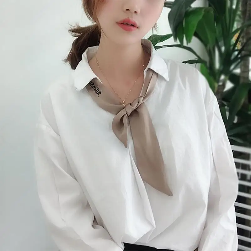 Fashion Women Solid Chiffon Scarf Letter Print Collar Scarves Casual Decor Gift 90*5cm |