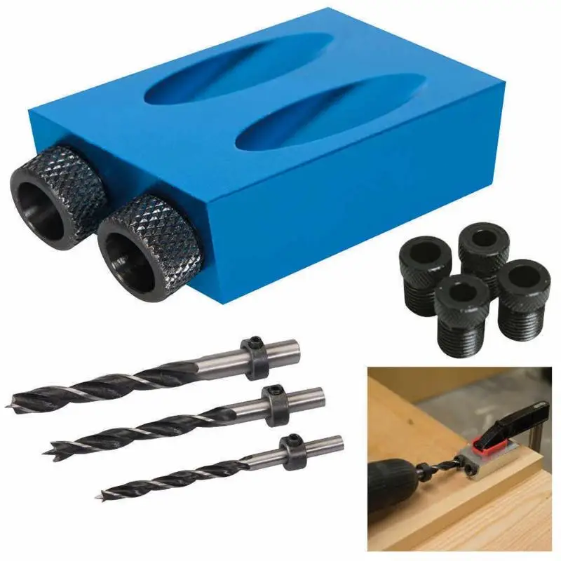 

Oblique Hole Locator Drill Bits Woodworking Pocket Hole Jig Kit Angle Drill Guide Set Hole Puncher DIY Carpentry Tools