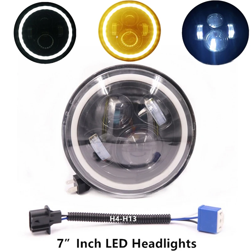 7 дюймов DC 12 24 V 45 W 6500 K 1200LM светодиодный фар H4 H13 Amber Ангельские глазки для Jeep CJ JK TJ