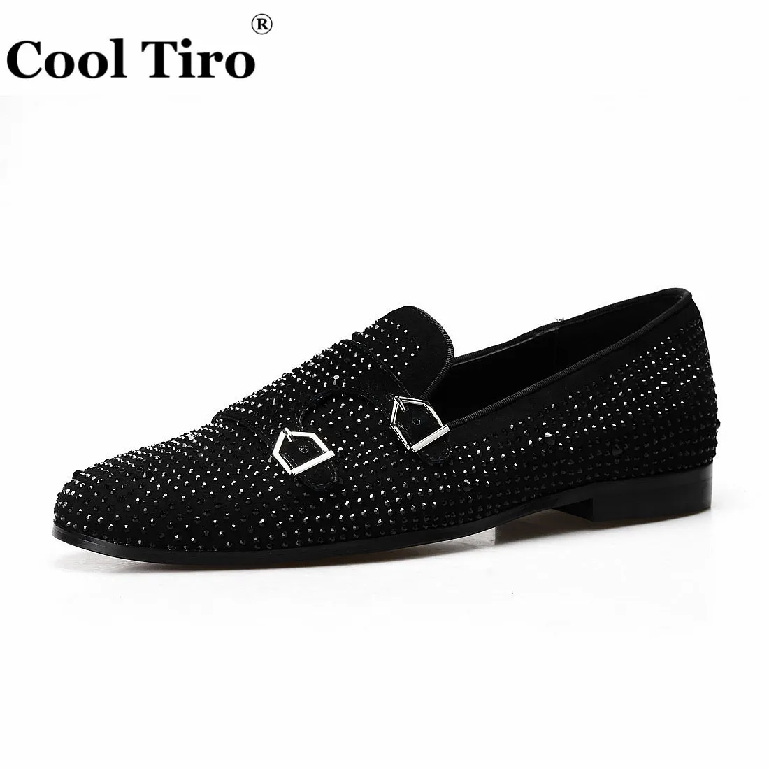 Cool Tiro мужские мокасины с двумя Монами черные стразы туфли на плоской подошве