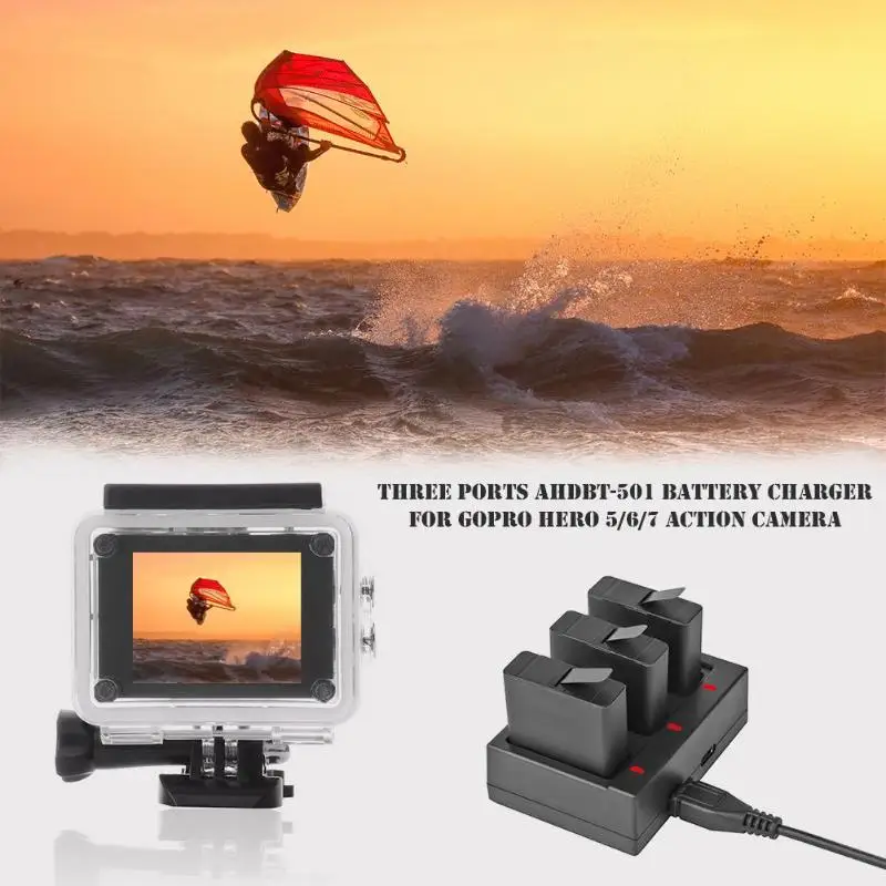 Три порта AHDBT 501 зарядное устройство для GoPro Hero 5 6 7 экшн камеры|Зарядные
