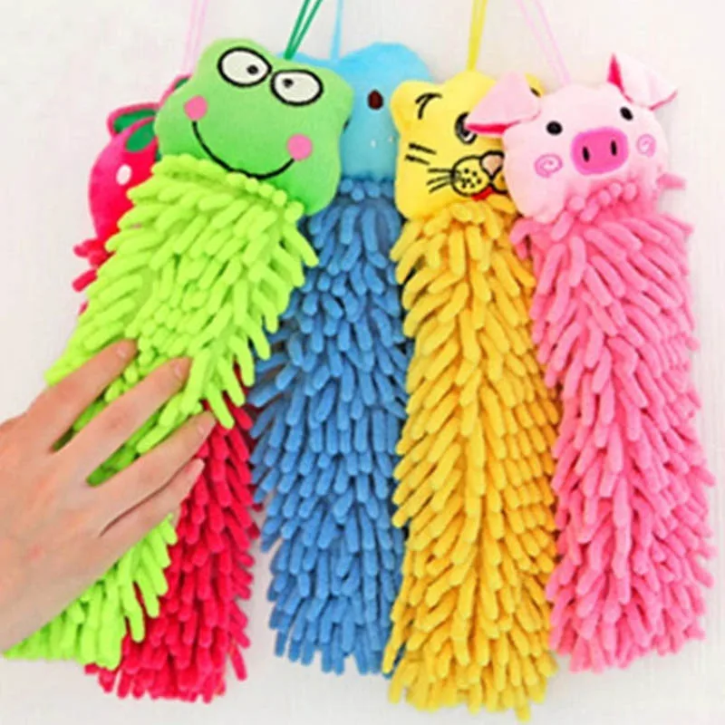 

Bathroom Washcloths Cartoon Shaped Handkerchief 30CM Chenille Cute Hand Face Wipe Towel Kitchen Hanging Towels Random Color