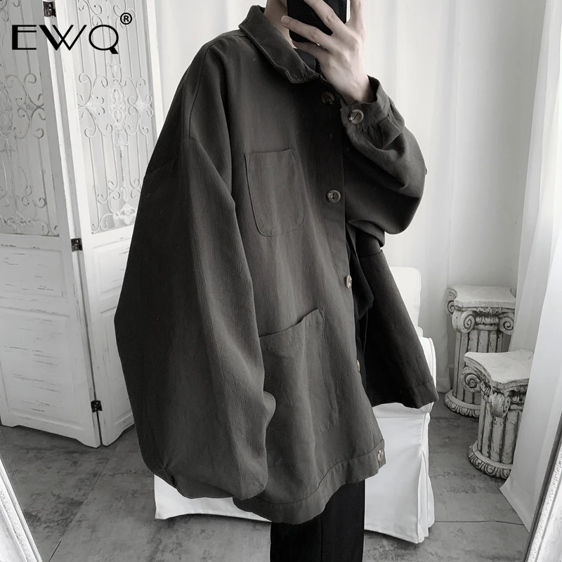 EWQ 2019 Новое поступление Мужская винтажная Свободная рубашка с длинными рукавами