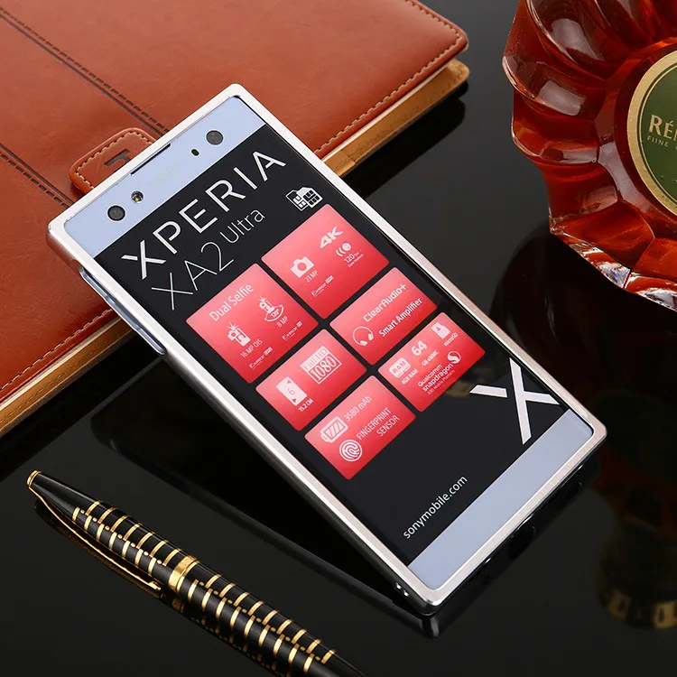 Чехол для Sony XA2 Ultra металлический бампер с зеркальной задней крышкой Жесткий Xperia