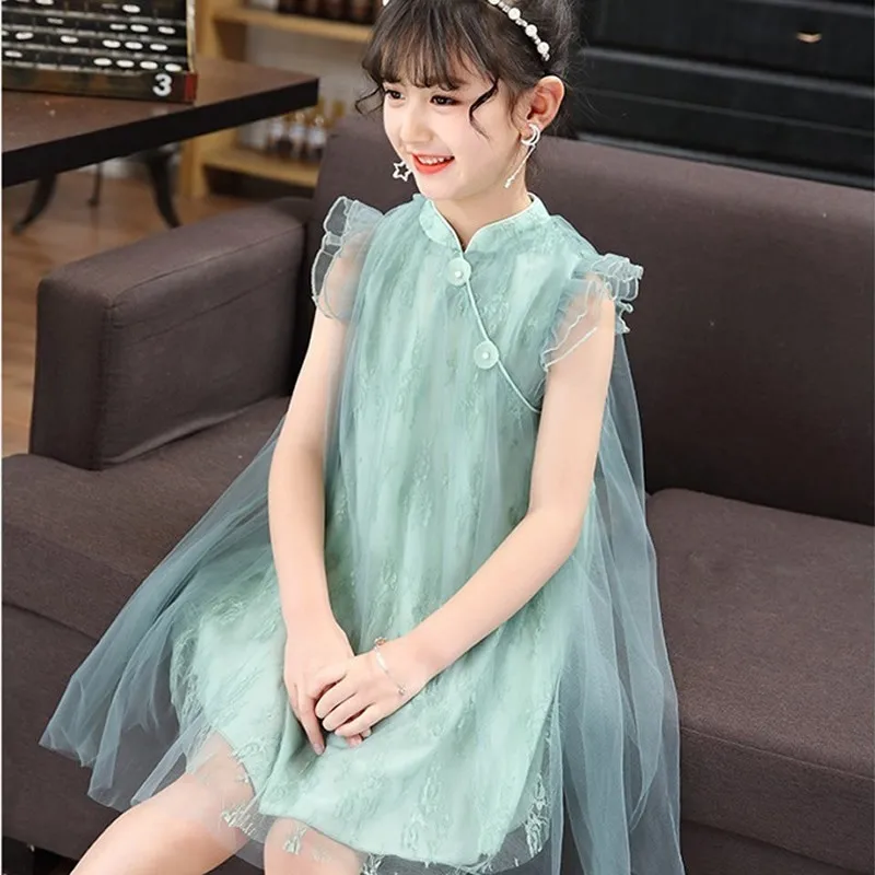 

Детское Кружевное платье-Ципао с кисточками, китайское традиционное платье принцессы Qi Pao