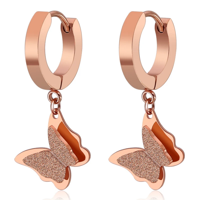Женские серьги бабочки розового золота кольца из нержавеющей стали новинка