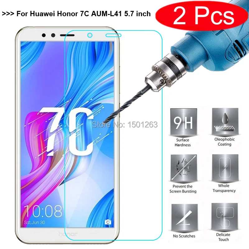 2 шт закаленное стекло для huawei Honor 7C AUM L41 Русская версия 5 7 &quotзащитный чехол экрана