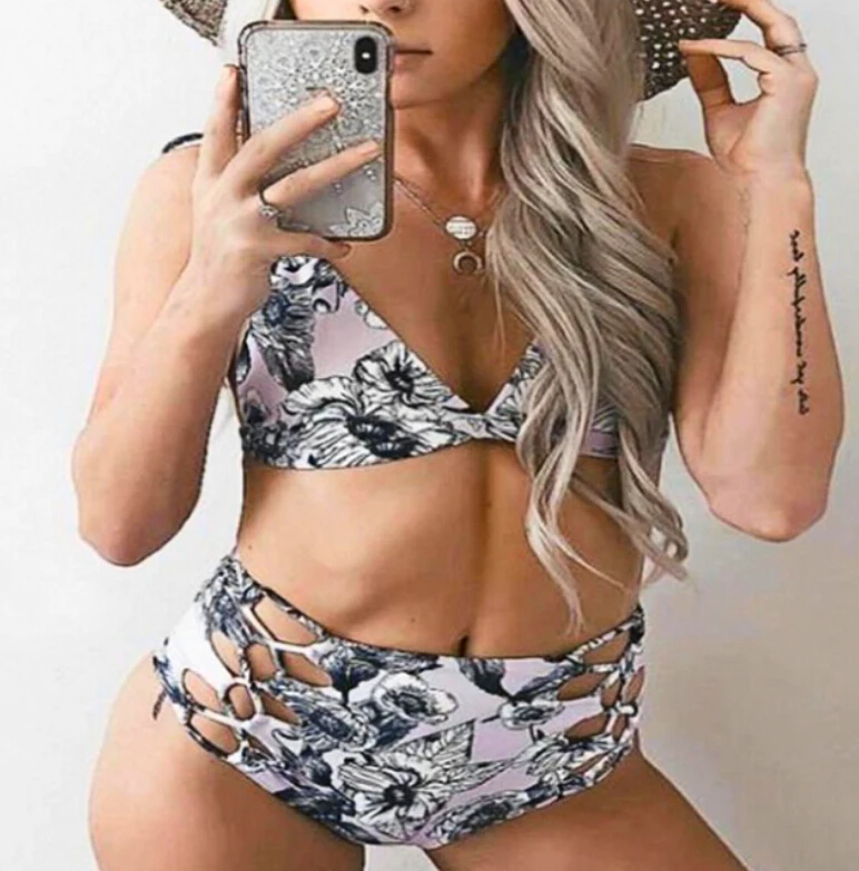 Комплект бразильского бикини женское летняя пляжная одежда с цветочным принтом