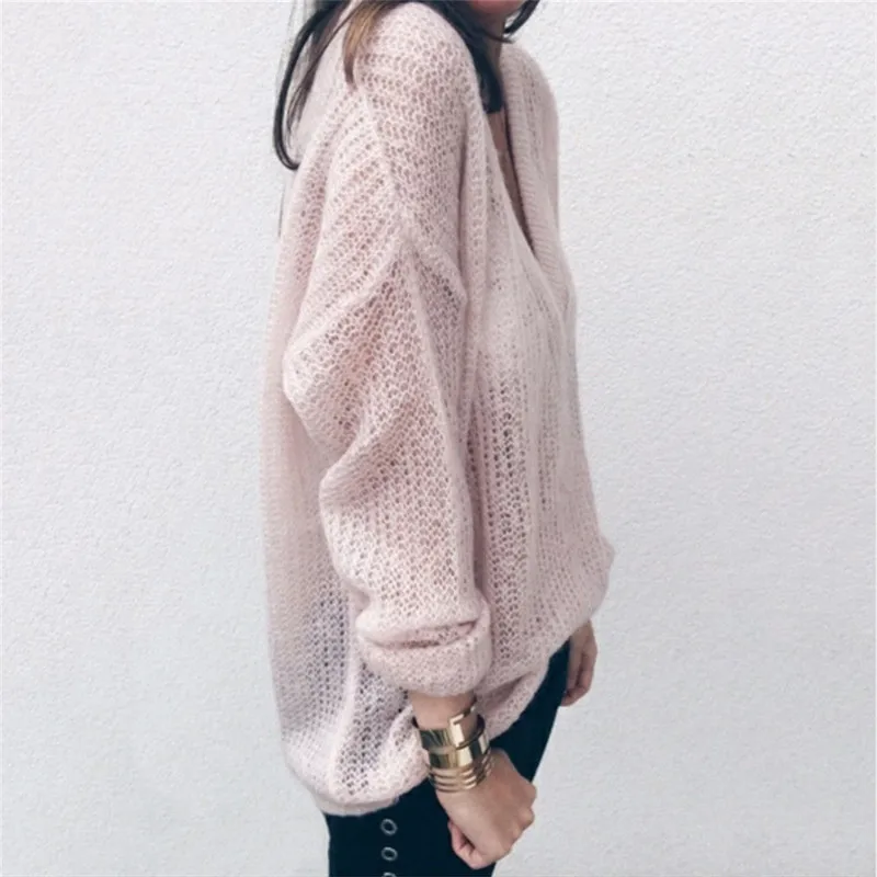 S-5XL Women V-Neck Knitted Sweater 2018 Autumn Thin Solid Long Sleeve Loose Jumper Tops Oversize Pullover Casual Sweaters | Женская