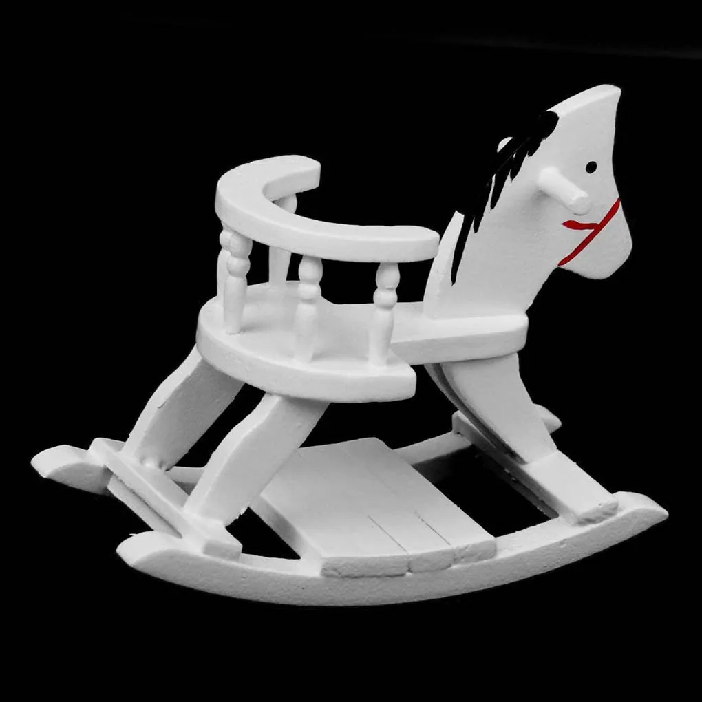 

Miniature Wooden Rocking Horse for Dollhouse 1/12 - White