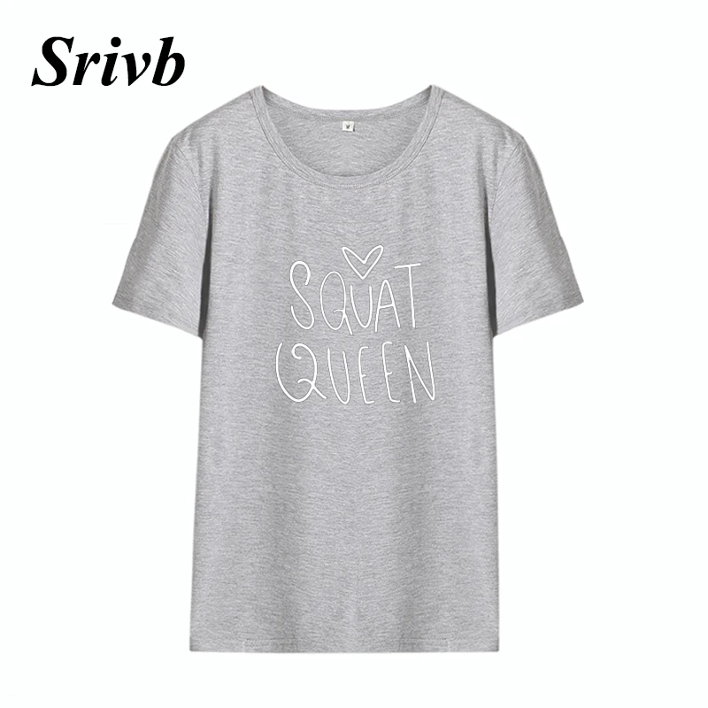 Srivb Squat Queen 2018 летние женские Топы Kawaii черно-белая хлопковая футболка с коротким