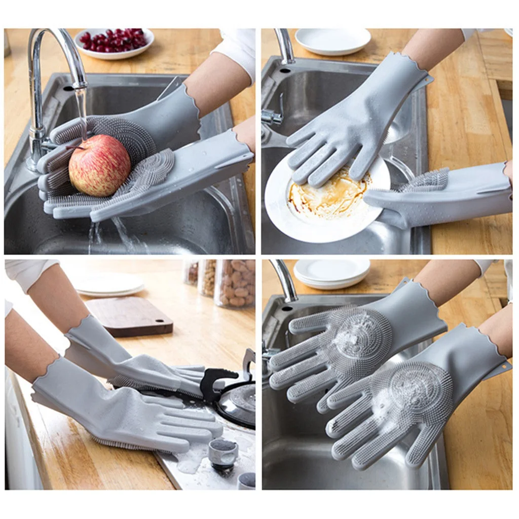 Reusable Silicon Dish Scrubber Rubber Cleaning Gloves Food Grade Sponge Dishwashing Brushs Magic Silicone | Дом и сад