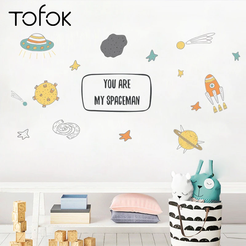 Tofok ракета метеорит DIY обои мультфильм космос НЛО Детская комната роспись