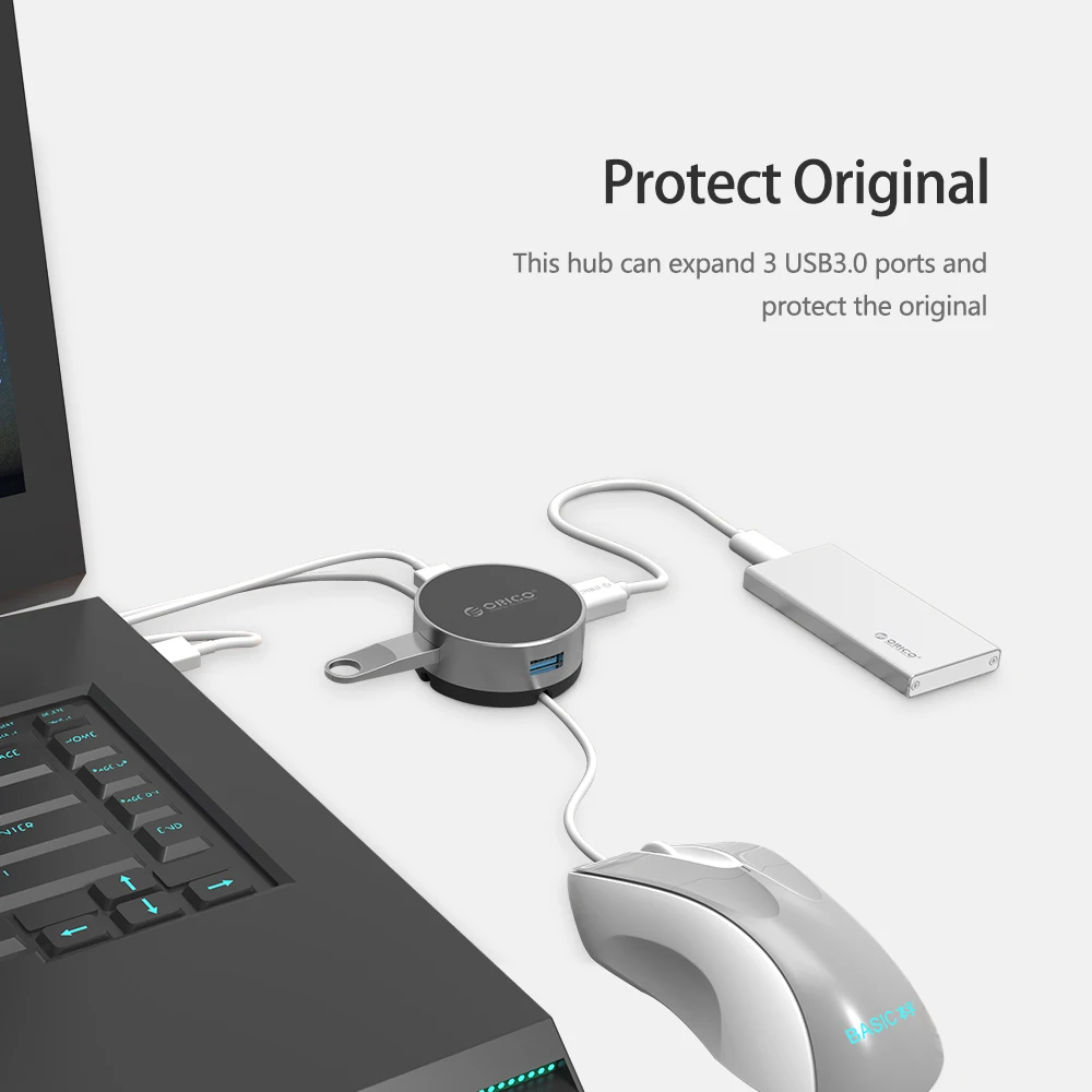 Алюминиевый usb хаб ORICO с 3 портами USB 0 Круглый концентратор кабелем для мыши