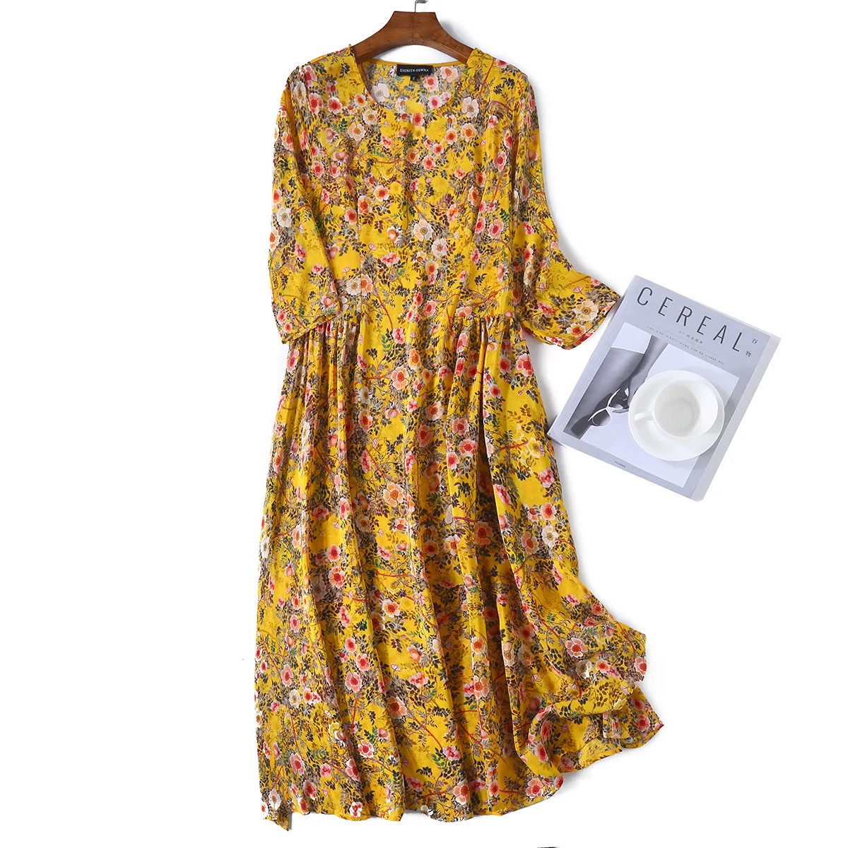 Летние Цветочный принт женский шелковое платье 2019 Новый стиль Панель Мода