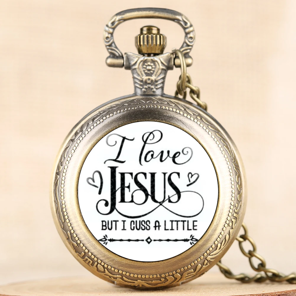 

Classic I love Jesus Series Pocket Watch for Men Women Necklace Watches for Friend Quartz Pendant Link Chain for Teens