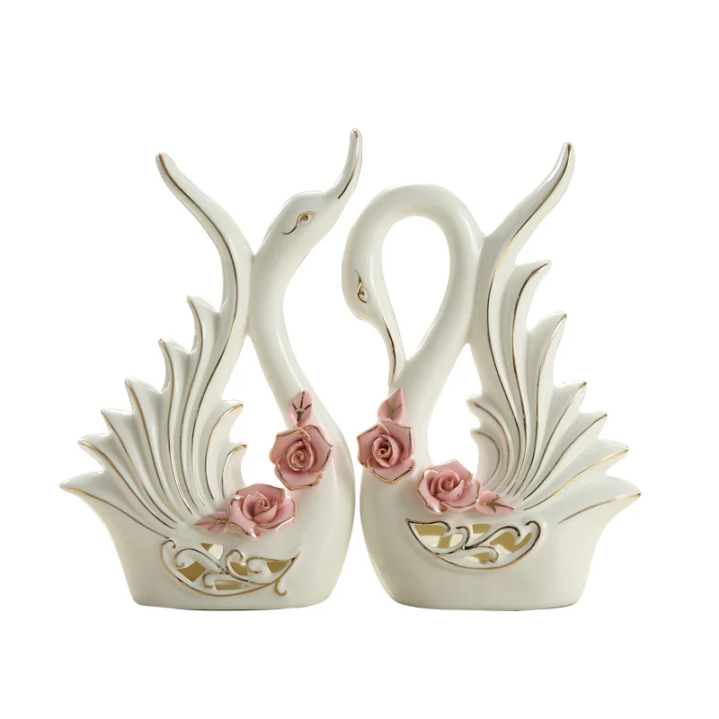 

Small Creative Ceramic Swan Lovers Home Decor Crafts Room Decoration Objects Wedding Gift Porcelain Figurines Wedding Decoration