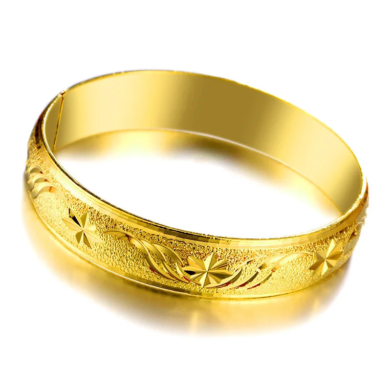 

Vietnam Alluvial Gold Women Bangle No Fade Plated Rose Flower Cuff Bracelets Designs for Bride Wedding Jewelry