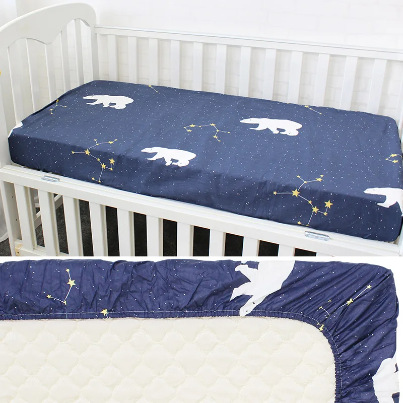 

Baby Pure Cotton Crib Fitted Sheet For Newborn Cot Sheets Baby Bed Mattress Cover Cloud Elephant Crown Pattern For Infant Bed