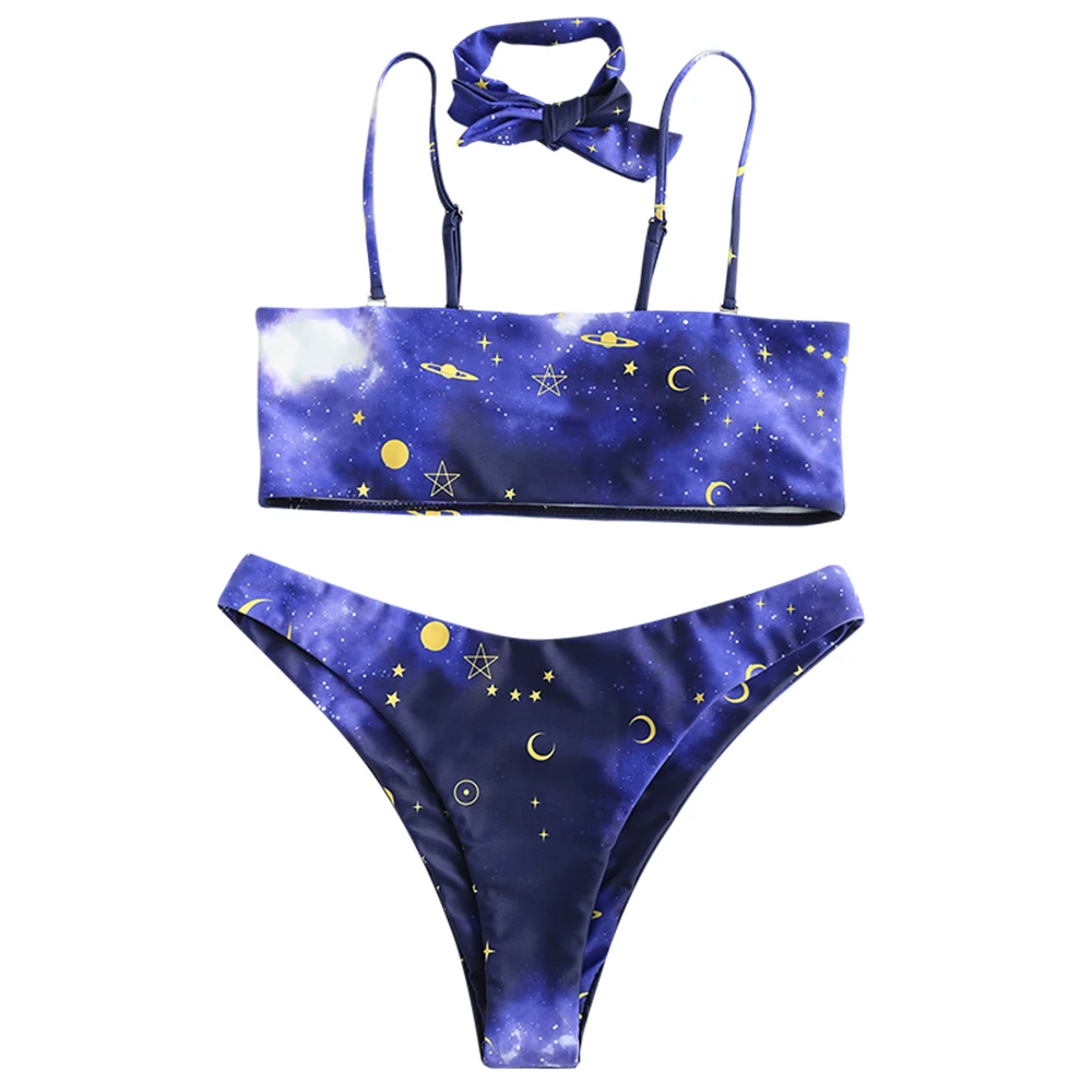 ZAFUL Hot Sale Sexy Bikinis Starry Print High Leg Bikini Set Women Swimsuit Summer Beach Swimwear Separate Swimming Suit biquini |