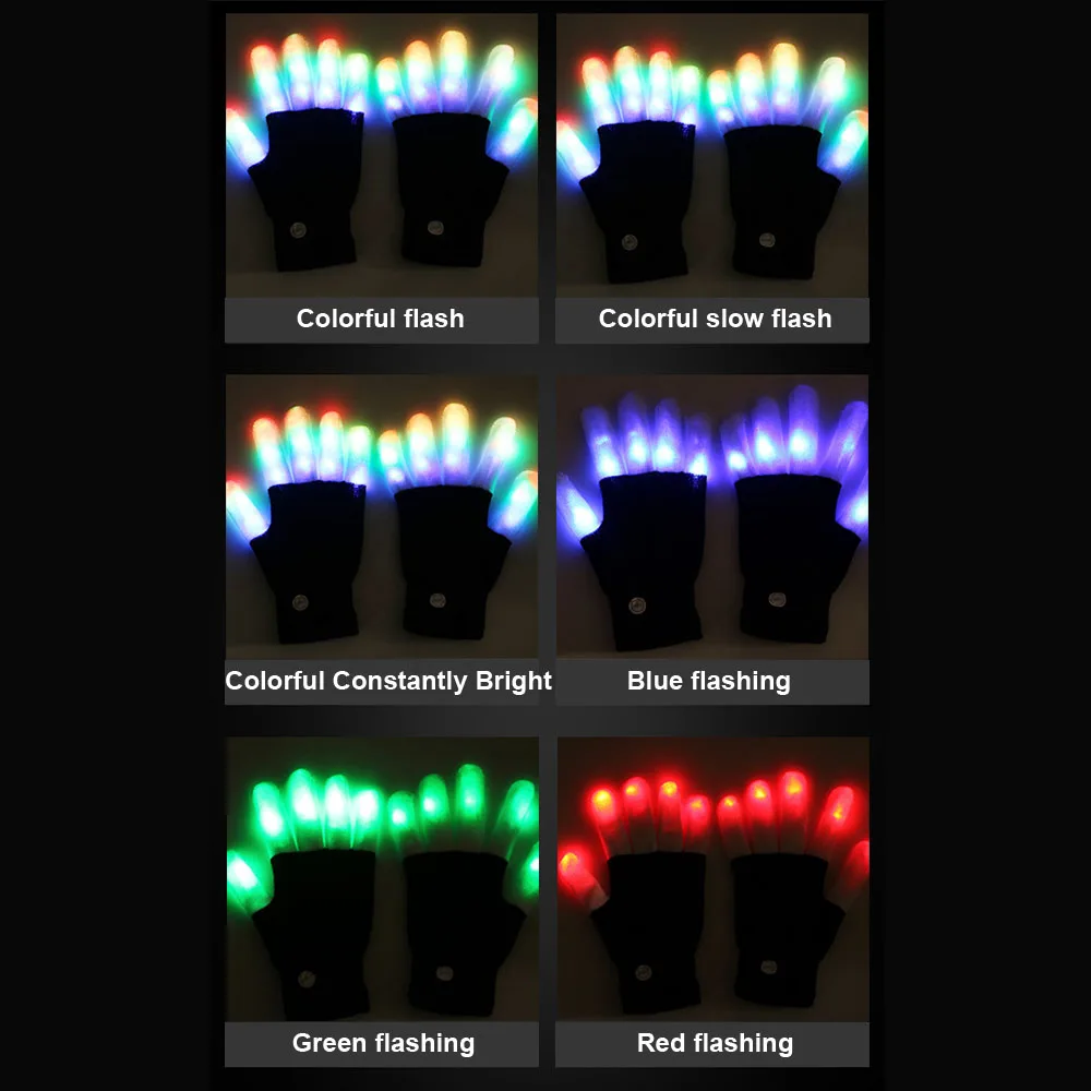 1 пара красочных перчаток со вспышкой светящиеся перчатки светодиодной