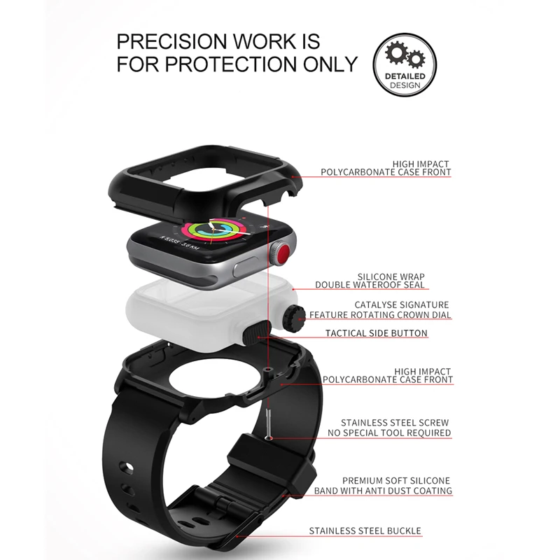 Для Apple Watch Series 4 3 2 44 мм спортивный ремешок водонепроницаемый чехол Ударопрочный