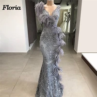couture dubai feathers formal evening dresses abendkleider arabic couture new prom dress for weddings robe de soiree party gowns