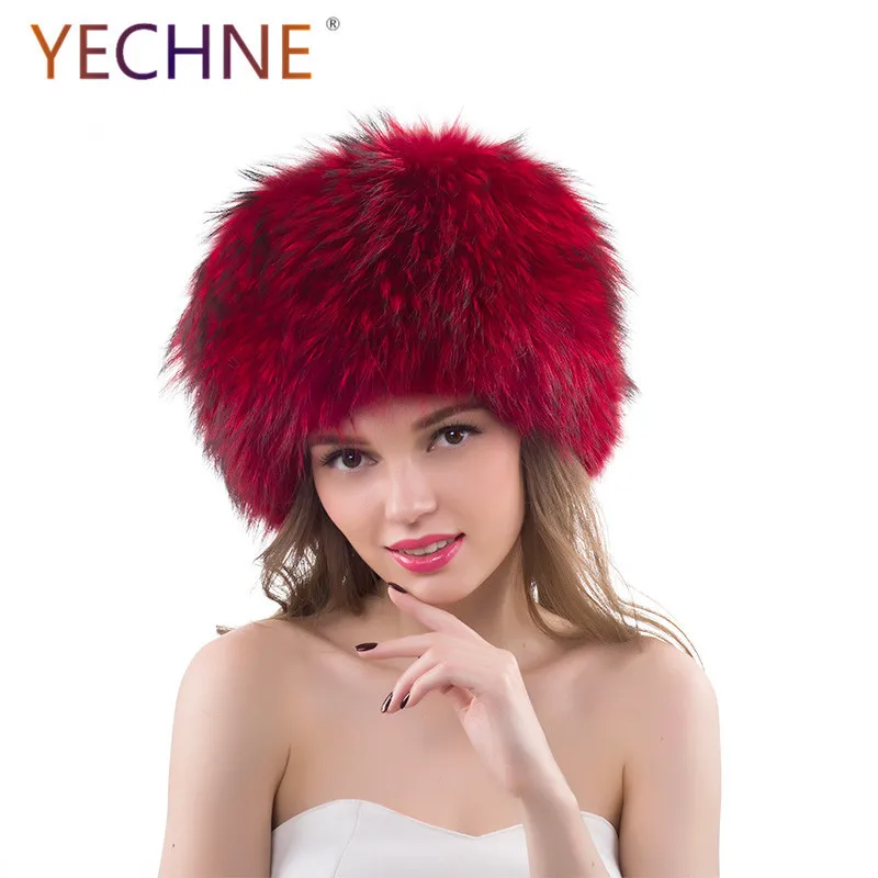 YECHNE Мужская и женская шапка унисекс из натурального меха енота/лисы с хвостами