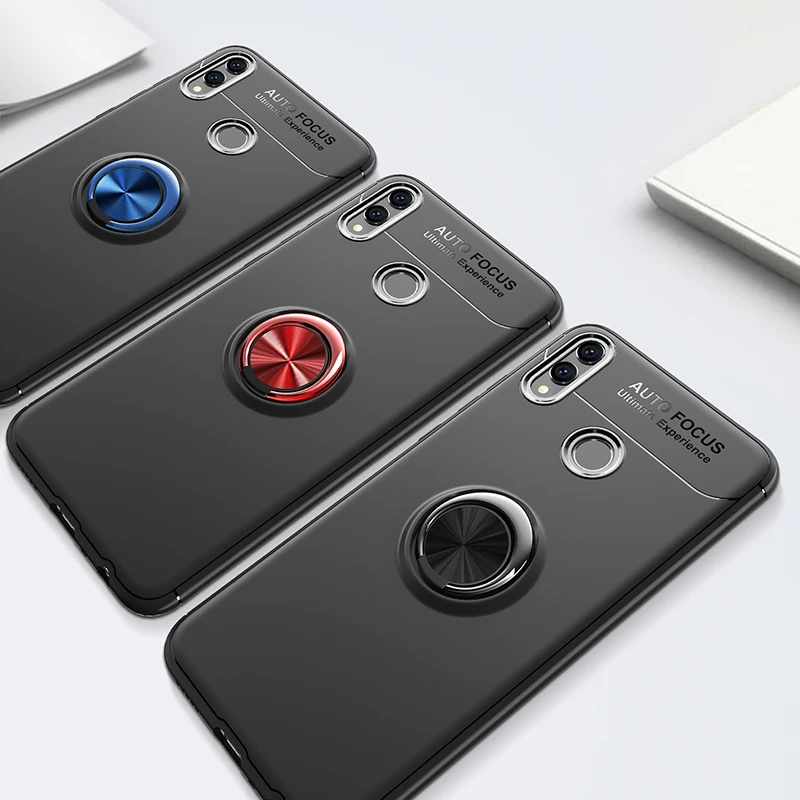 TOXCOT For Huawei Honor 8X Max Case Rotating Finger Ring Holder Matte Soft Silicone Back Cover Phone Skin |