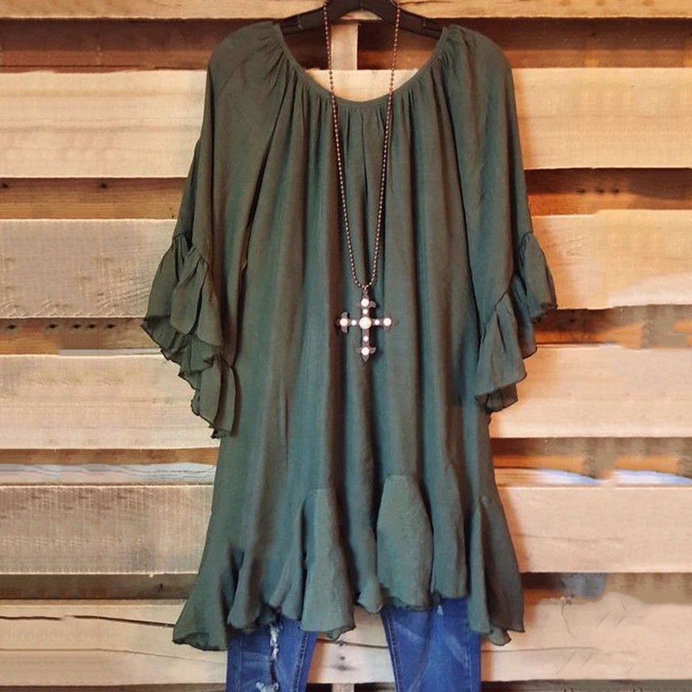 Women Summer Tunic Ruffle Irregular Casual Tops T Shirts Blouses Hem Fashion tshirt women 2019 | Женская одежда