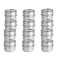 hot sale 12pcsset clear lid magnetic spice tin jar stainless steel spice sauce storage container jars kitchen condiment holde