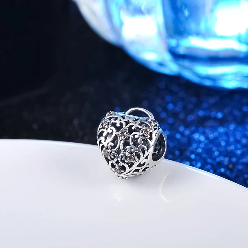 LZESHINE Сердце Ажурное Очарование серебряные бусины 925 пробы AAA кубический цирконий