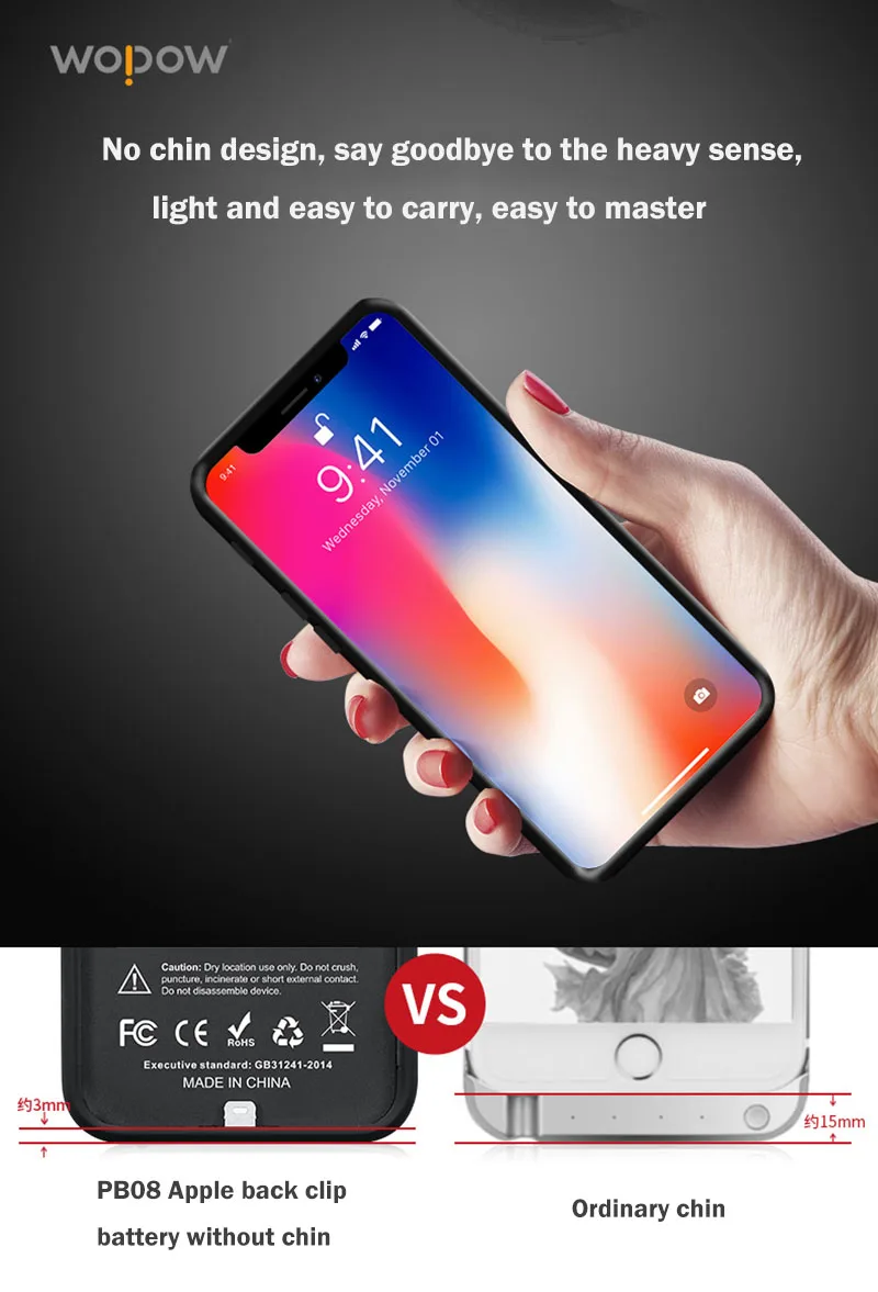 WOPOW 3200 мАч запасные аккумуляторы для телефонов назад клип батарея чехол iPhone X