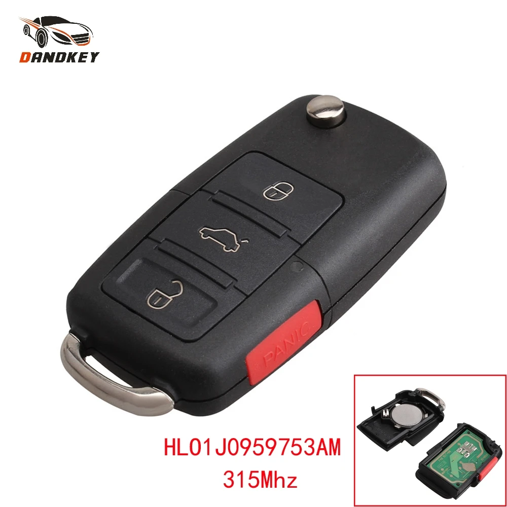 Dandkey 4 3 + 1 кнопки Fob для Фольксваген Гольф Джетта ПАССАТ HLO1J0959753AM 753DC 315 МГц с ID48 чип