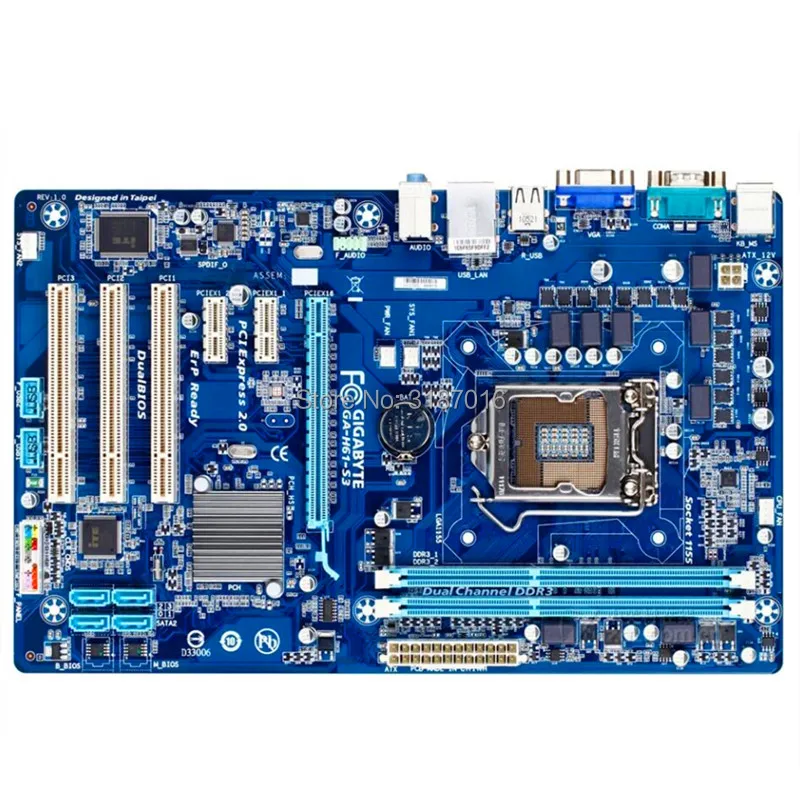 Бесплатная доставка оригинальная материнская плата для Gigabyte GA-H61-S3 DDR3 LGA 1155 H61-S3 I3 I5