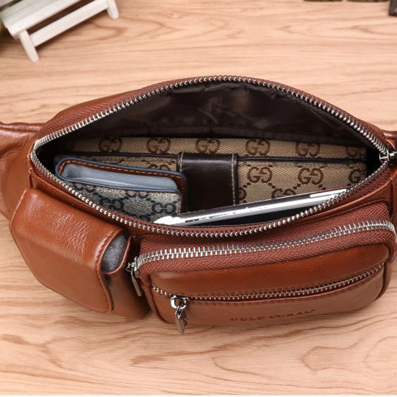 

New 100% Genuine Leather Men Waist Chest Bags First Layer Cowhide Multi-Purpose Shoulder Bum Bags Male Hip Fanny Belt Pack