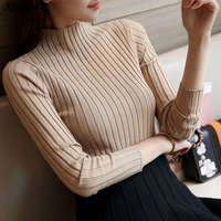 2018 new korean short semi turtleneck shirt female long sleeved pullover sweater slim slim female thickening xnxee