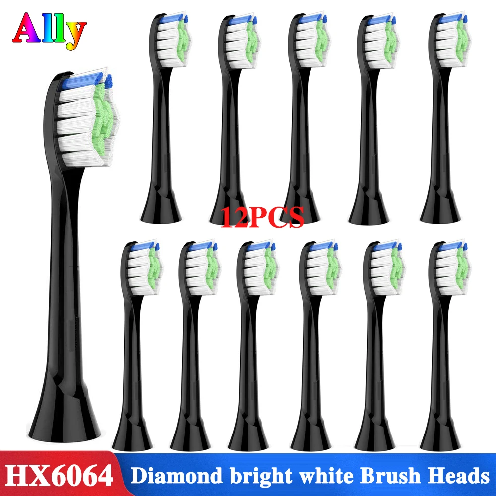 12 шт. HX6064 черные Сменные щетки для Phillips электрическая зубная щетка Sonicare головки EasyClean FlexCare Алмазная Чистка