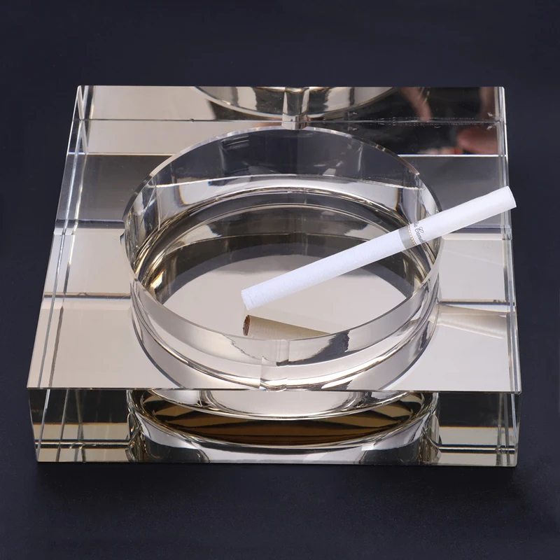 Promotion! Modern White crystal Home/Office Art Deco Portable Square Crystal Ashtray Golden Model 10 cm | Дом и сад