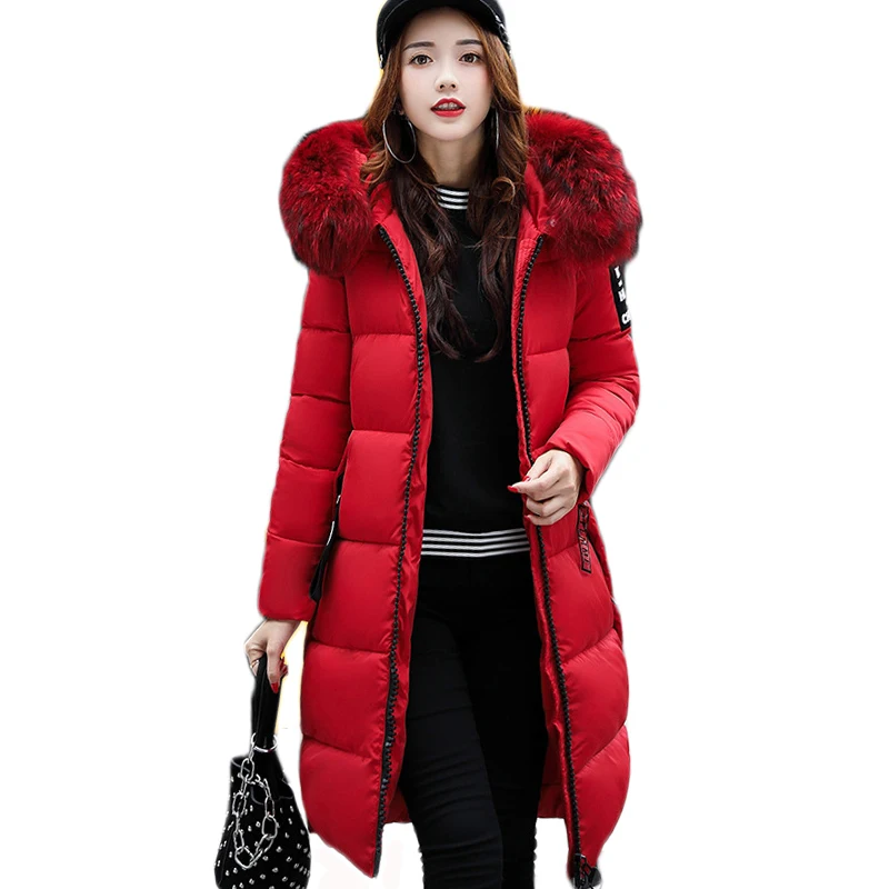 New 2018 Winter Coat Women Warm Thick Parkas Plus Size Fashion Big Fur Slim Long Jacket Female Autumn Hooded Windbreaker LS063
