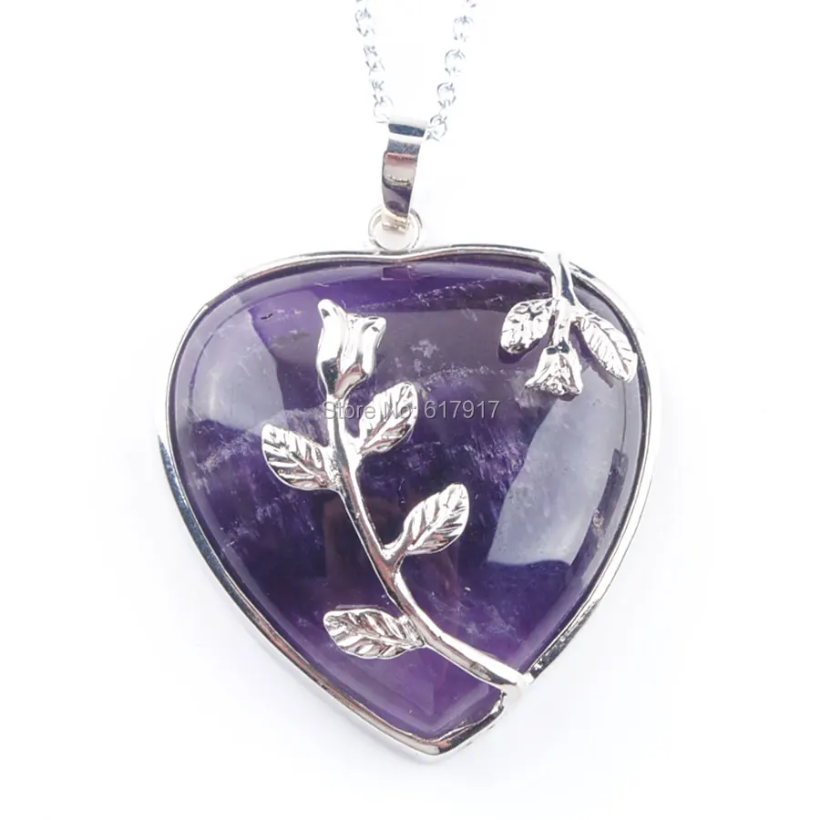 RONGZUAN Love Heart Pendant Necklace Chain Natural Amethysts Gem Stone Jewelry Flower &amp Women Jewellery TN3181 | Украшения и