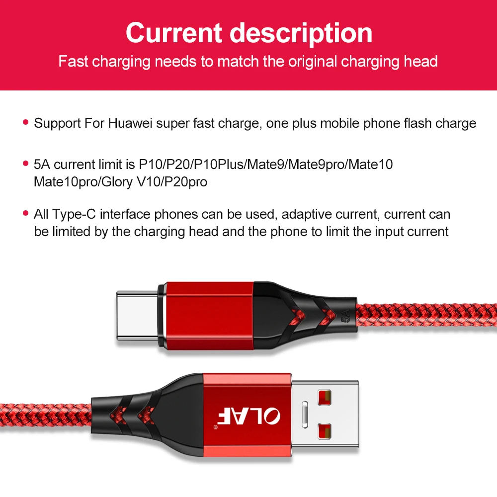 Кабель OLAF USB Type C 5 А кабель для быстрой зарядки и синхронизации данных Sasmung S9 S10 Plus